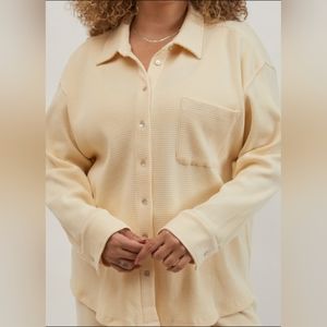 DONNI. Thermal Button Down Shirt in Creme - SZ Med
